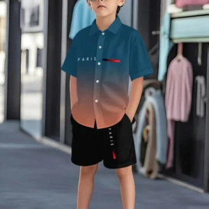 Casual Colorblock Boys Shorts Set